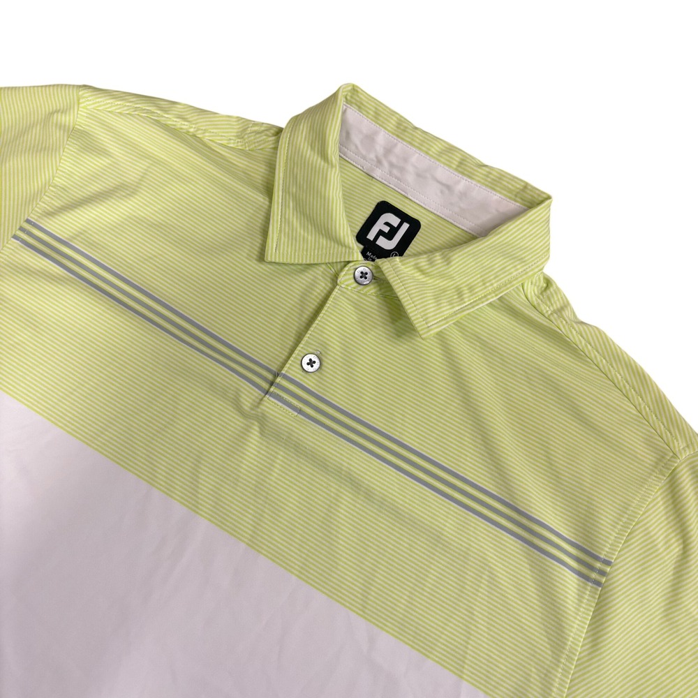 FOOTJOY Golf Polo Shirt Mens L Yellow Lime White Striped Stretch Performance FJ